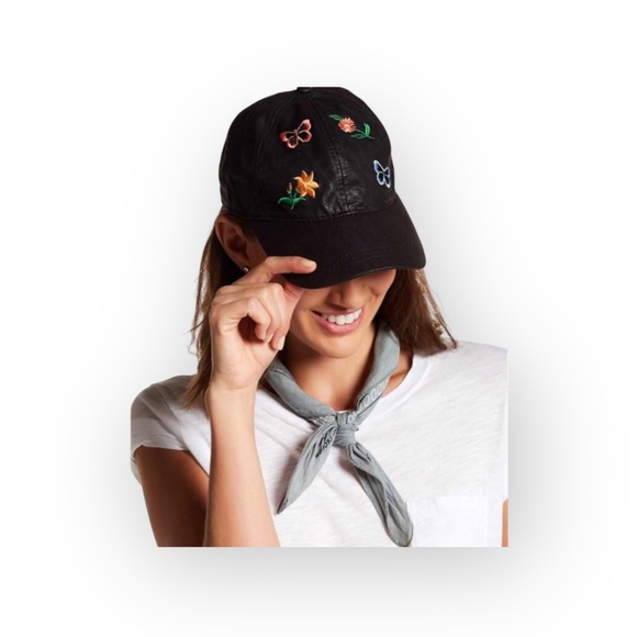 new August Hat ✿ Floral Embroidered Baseball Cap ✿ Shiny Coated Black ✿ - Picture 3 of 16